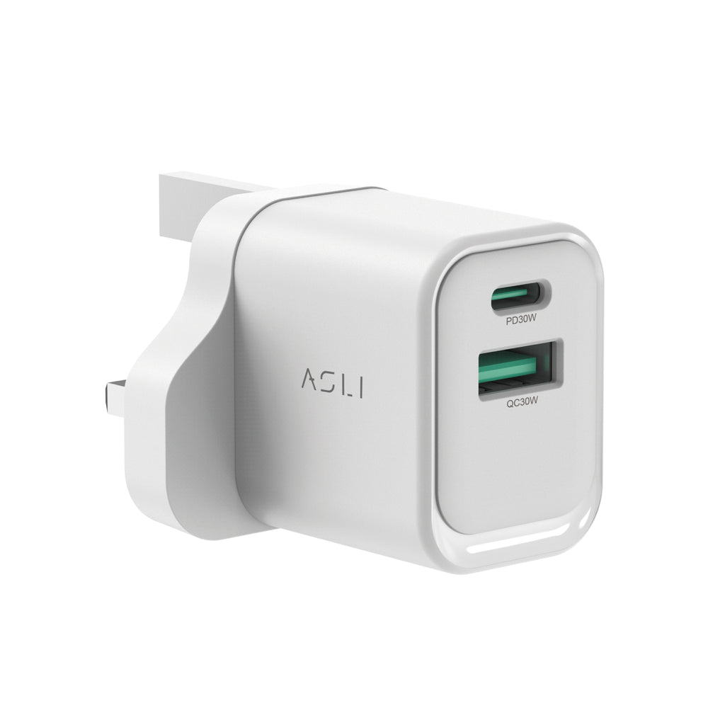 Asli Global Thundervolt Surge 33W Power Delivery GaN Dual USB Wall Charger |White