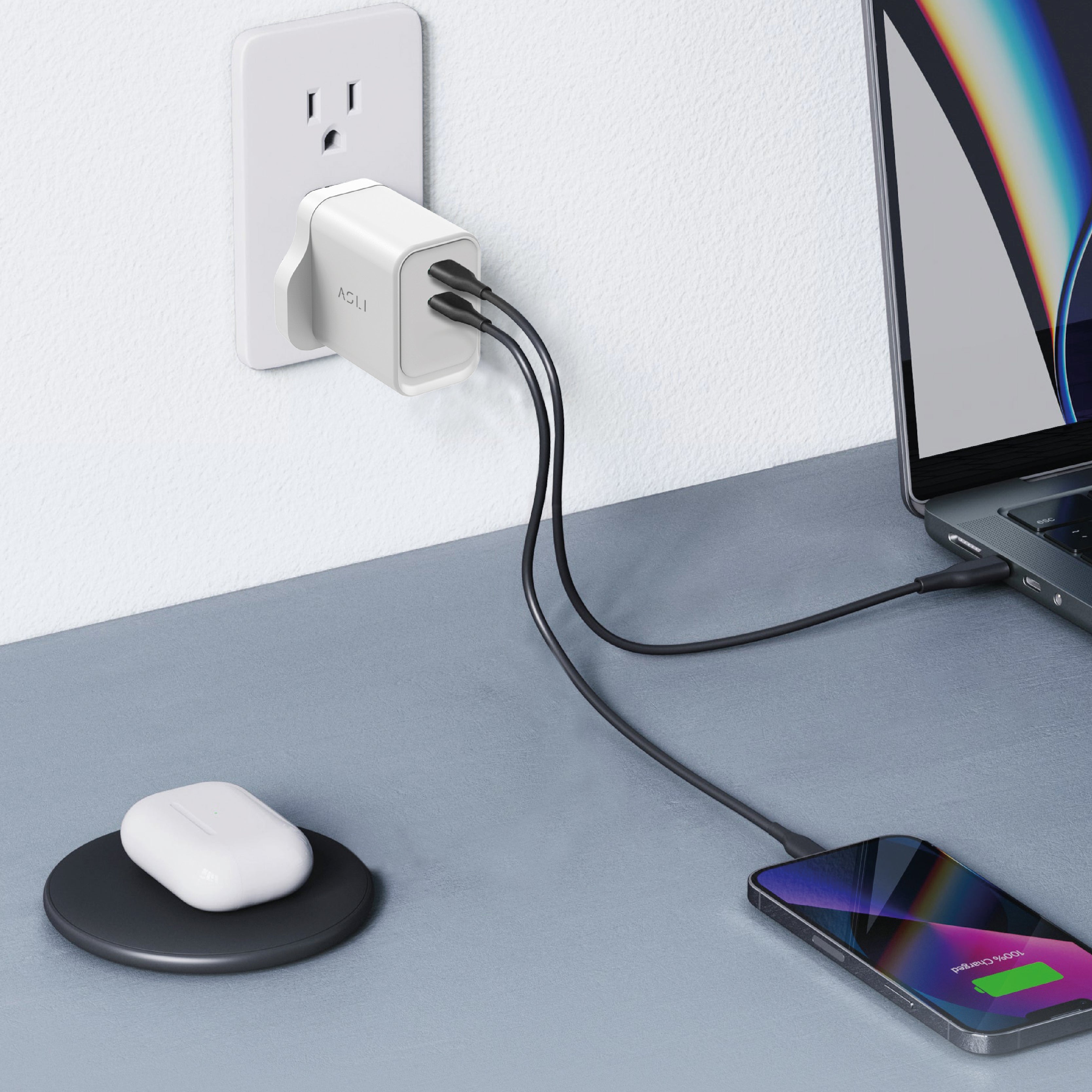Asli Global Thundervolt Surge 45W Power Delivery GaN Dual USB-C Charger | White
