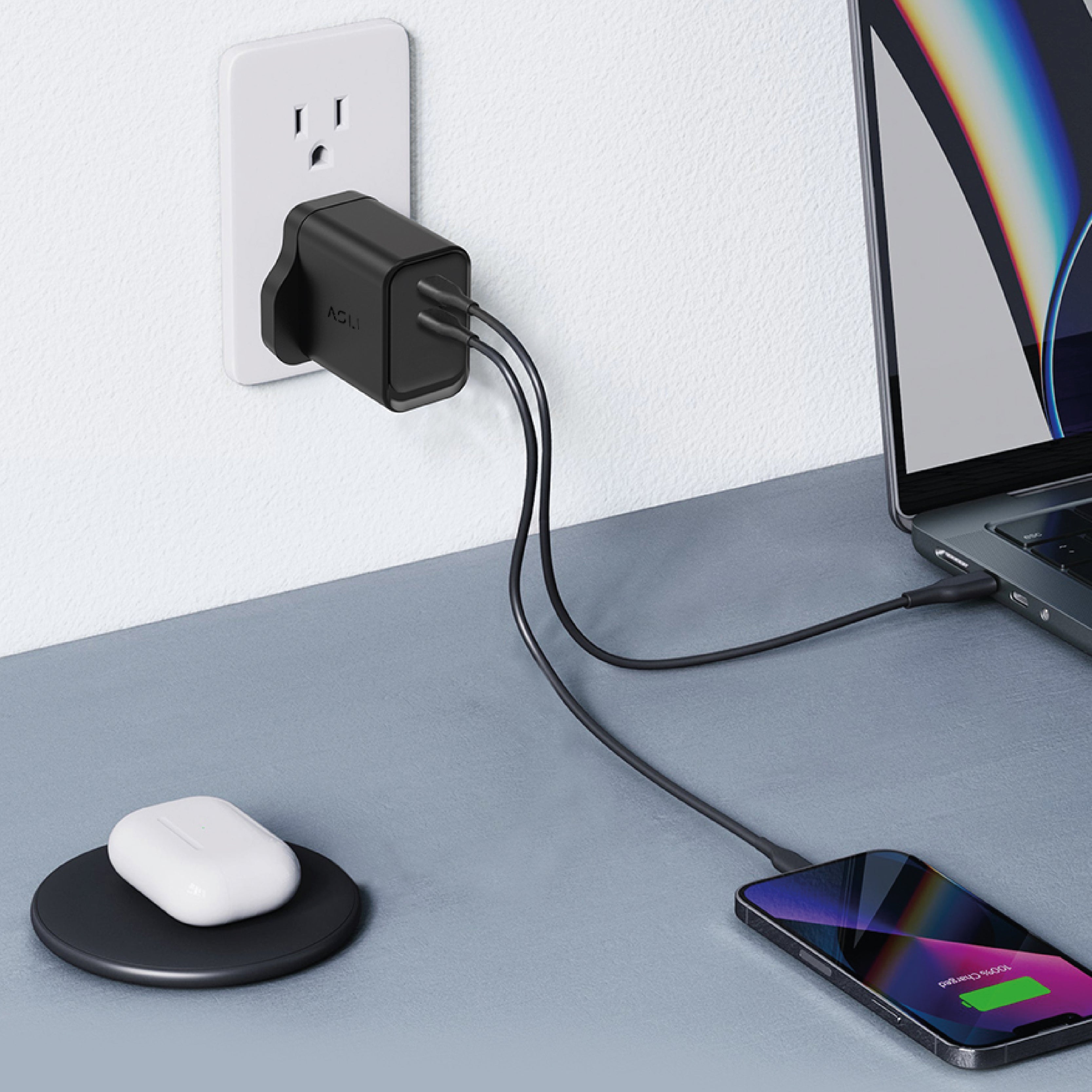 Asli Global Thundervolt Surge 45W Power Delivery GaN Dual USB-C Charger |Black