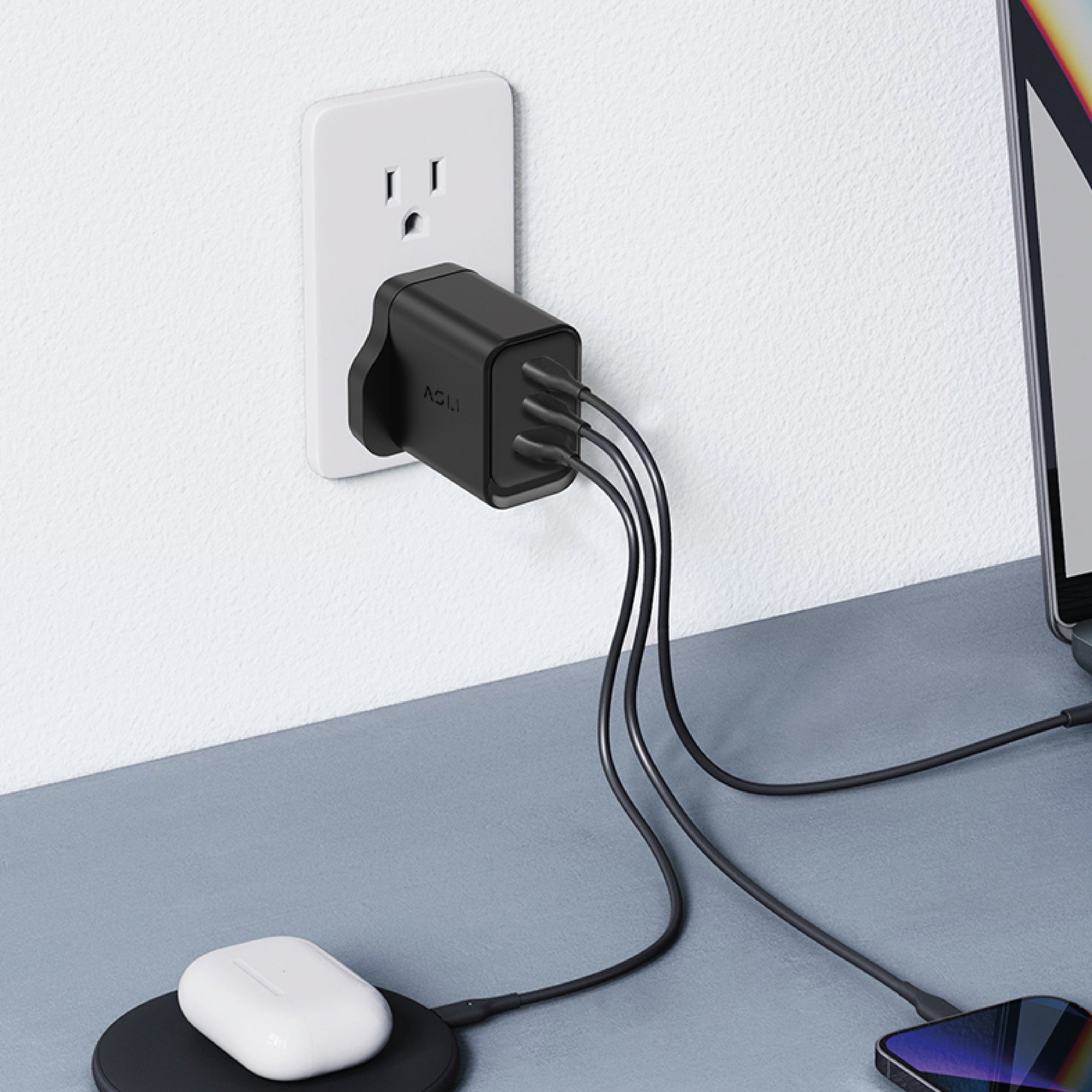 Asli Global ThunderVolt Surge 65W Power Delivery GAN 3 USB Wall Charger | Black