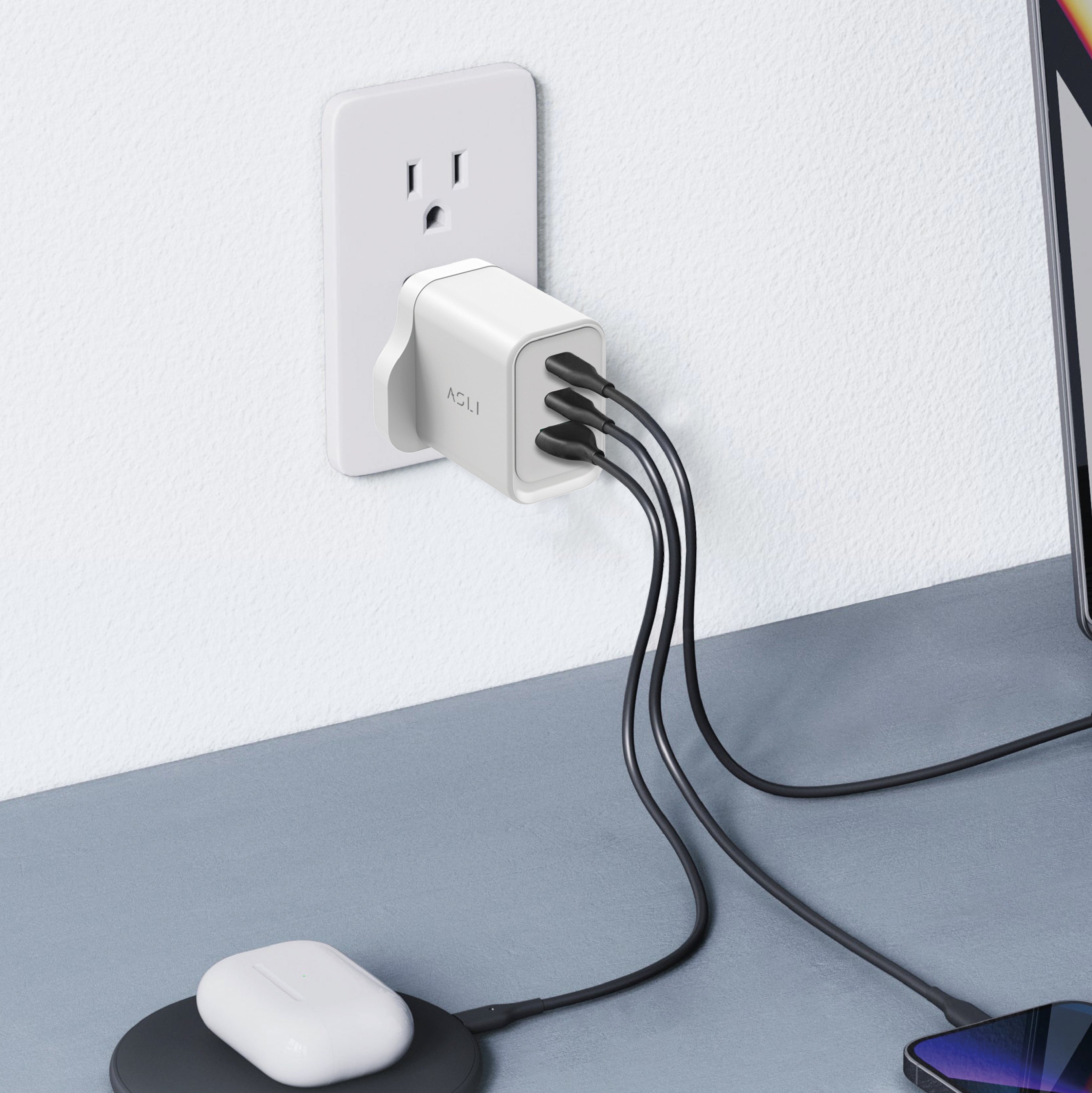 Asli Global ThunderVolt Surge 65W Power Delivery GAN 3 USB Wall Charger | White