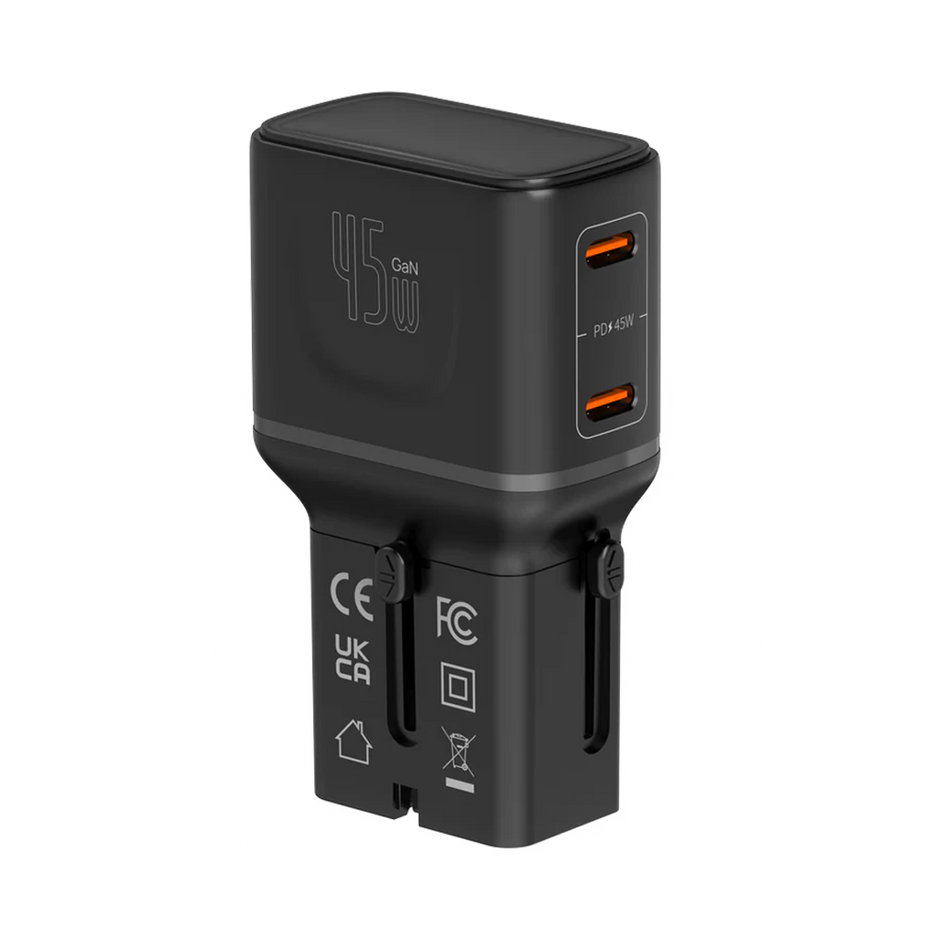LZEL TravelPro Series Dual Port GaN Travel Wall Charger 45W I Dual Type-C Output I Global compatibility I Black