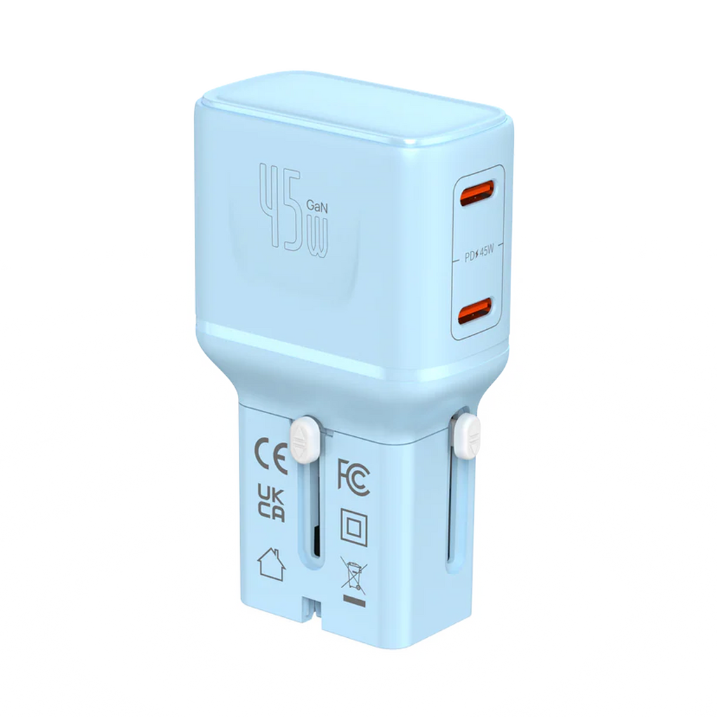 LZEL TravelPro Series Dual Port GaN Travel Wall Charger 45W I Dual Type-C Output I Global compatibility I Blue