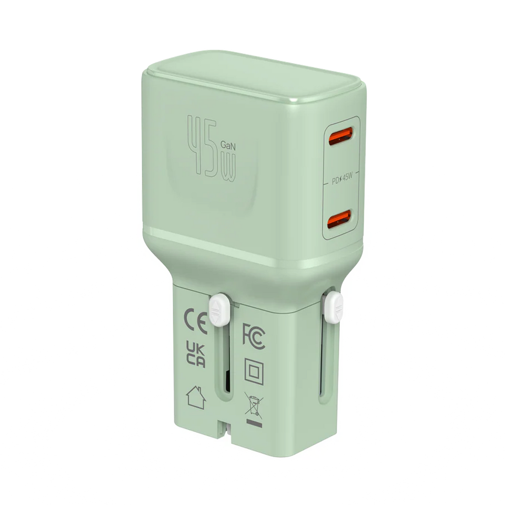 LZEL TravelPro Series Dual Port GaN Travel Wall Charger 45W I Dual Type-C Output I Global compatibility I Green