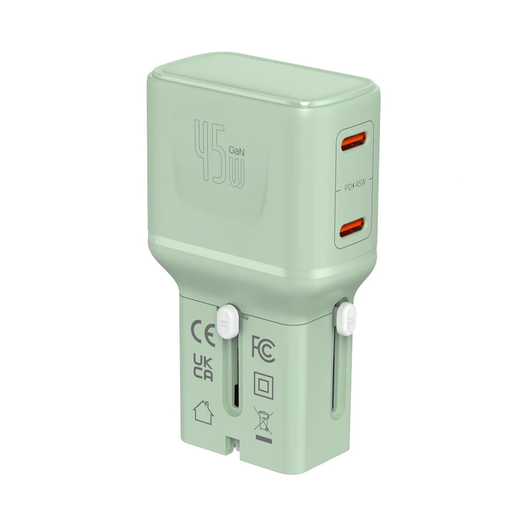 LZEL TravelPro Series Dual Port GaN Travel Wall Charger 45W I Dual Type-C Output I Global compatibility I Green