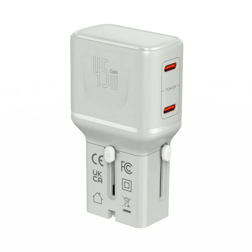 LZEL TravelPro Series Dual Port GaN Travel Wall Charger 45W I Dual Type-C Output I Global compatibility I Gray