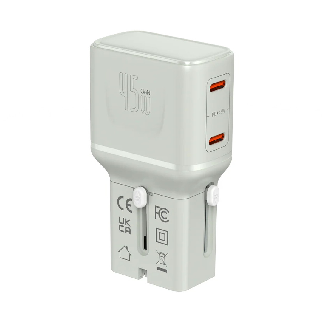 LZEL TravelPro Series Dual Port GaN Travel Wall Charger 45W I Dual Type-C Output I Global compatibility I Gray
