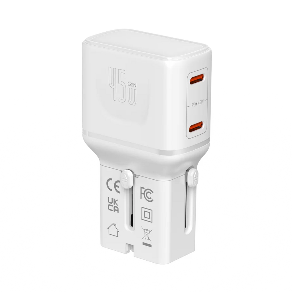LZEL TravelPro Series Dual Port GaN Travel Wall Charger 45W I Dual Type-C Output I Global compatibility I White