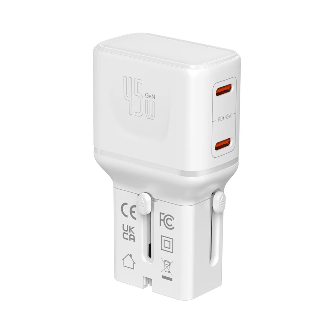 LZEL TravelPro Series Dual Port GaN Travel Wall Charger 45W I Dual Type-C Output I Global compatibility I White