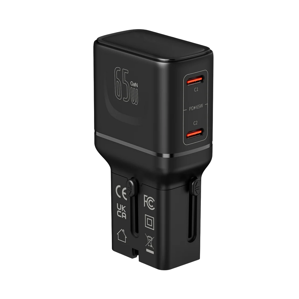 LZEL TravelPro Series Dual Port GaN Travel Wall Charger 65W I Dual Type-C Output I Global compatibility I Black