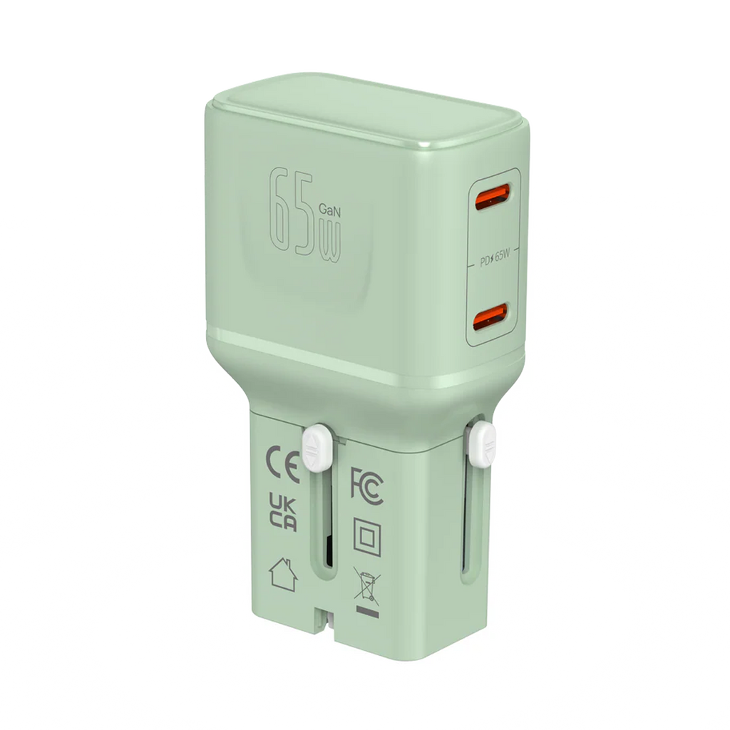 LZEL TravelPro Series Dual Port GaN Travel Wall Charger 65W I Dual Type-C Output I Global compatibility I Green