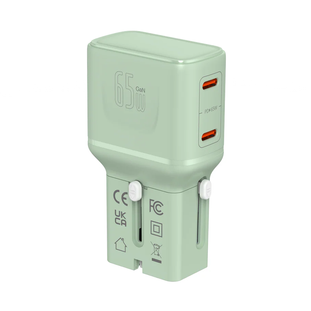 LZEL TravelPro Series Dual Port GaN Travel Wall Charger 65W I Dual Type-C Output I Global compatibility I Green