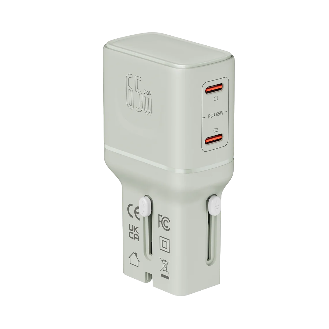 LZEL TravelPro Series Dual Port GaN Travel Wall Charger 65W I Dual Type-C Output I Global compatibility I Gray