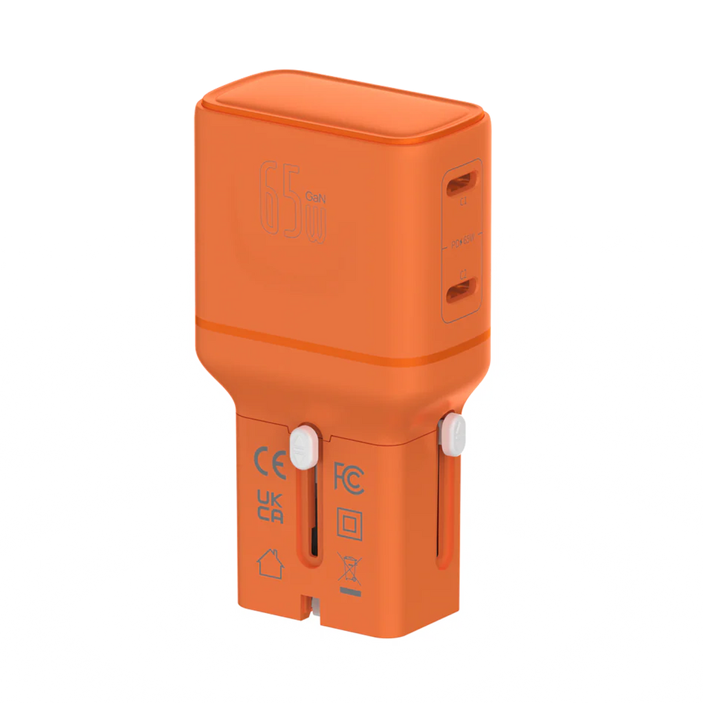 LZEL TravelPro Series Dual Port GaN Travel Wall Charger 65W I Dual Type-C Output I Global compatibility I Orange