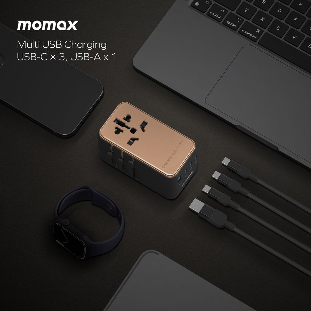Momax 1-World 170W GaN 4-Port  AC Travel Adapter | Desert Titanium