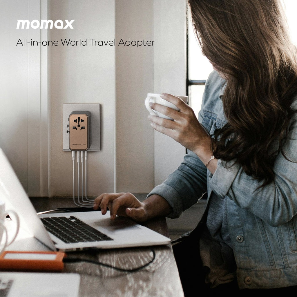 Momax 1-World 170W GaN 4-Port  AC Travel Adapter | Desert Titanium