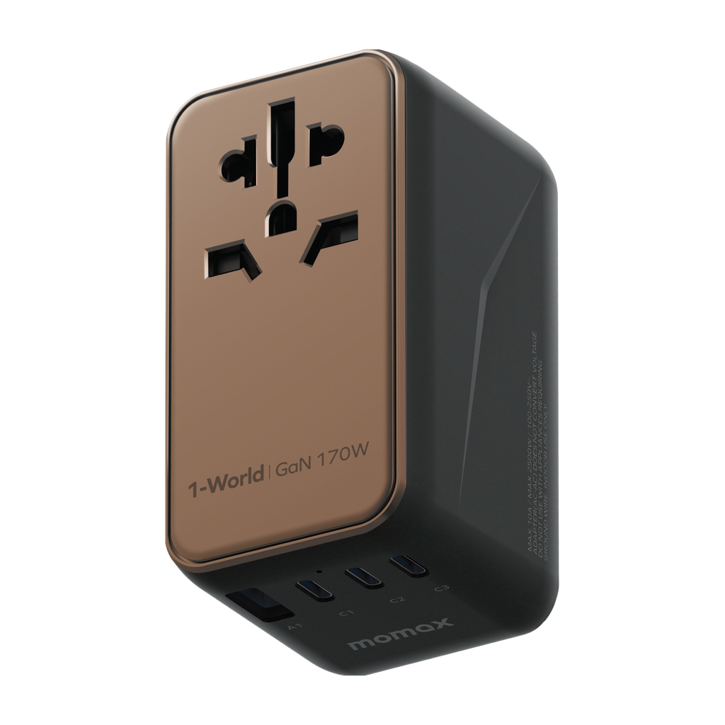 Momax 1-World 170W GaN 4-Port + AC Travel Adapter | Desert Titanium