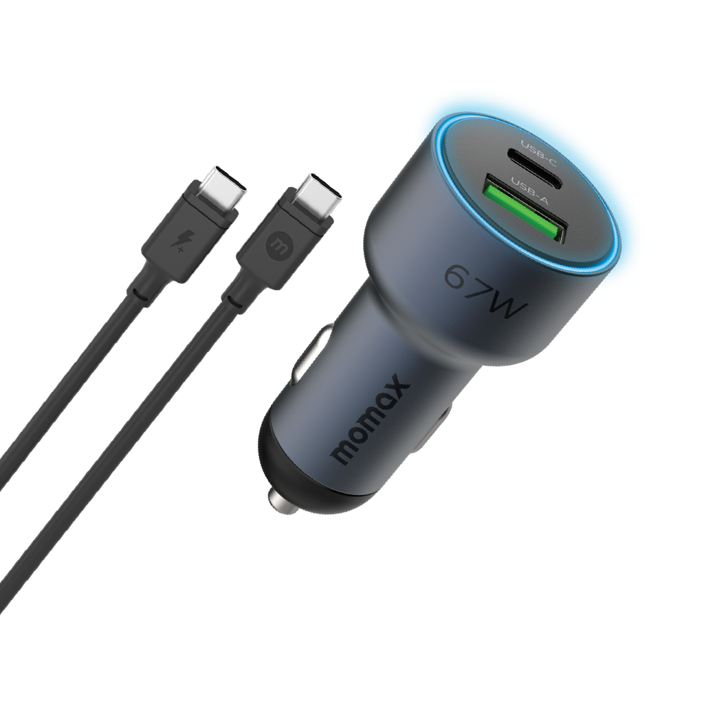 Momax Move – 67W Dual-Port Car Charger + 1m 100W USB-C to USB-C Cable