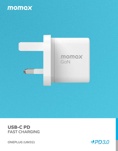 Momax OnePlug 2-Ports Mini GaN Charger 35W - 2 USB-C -PD | White