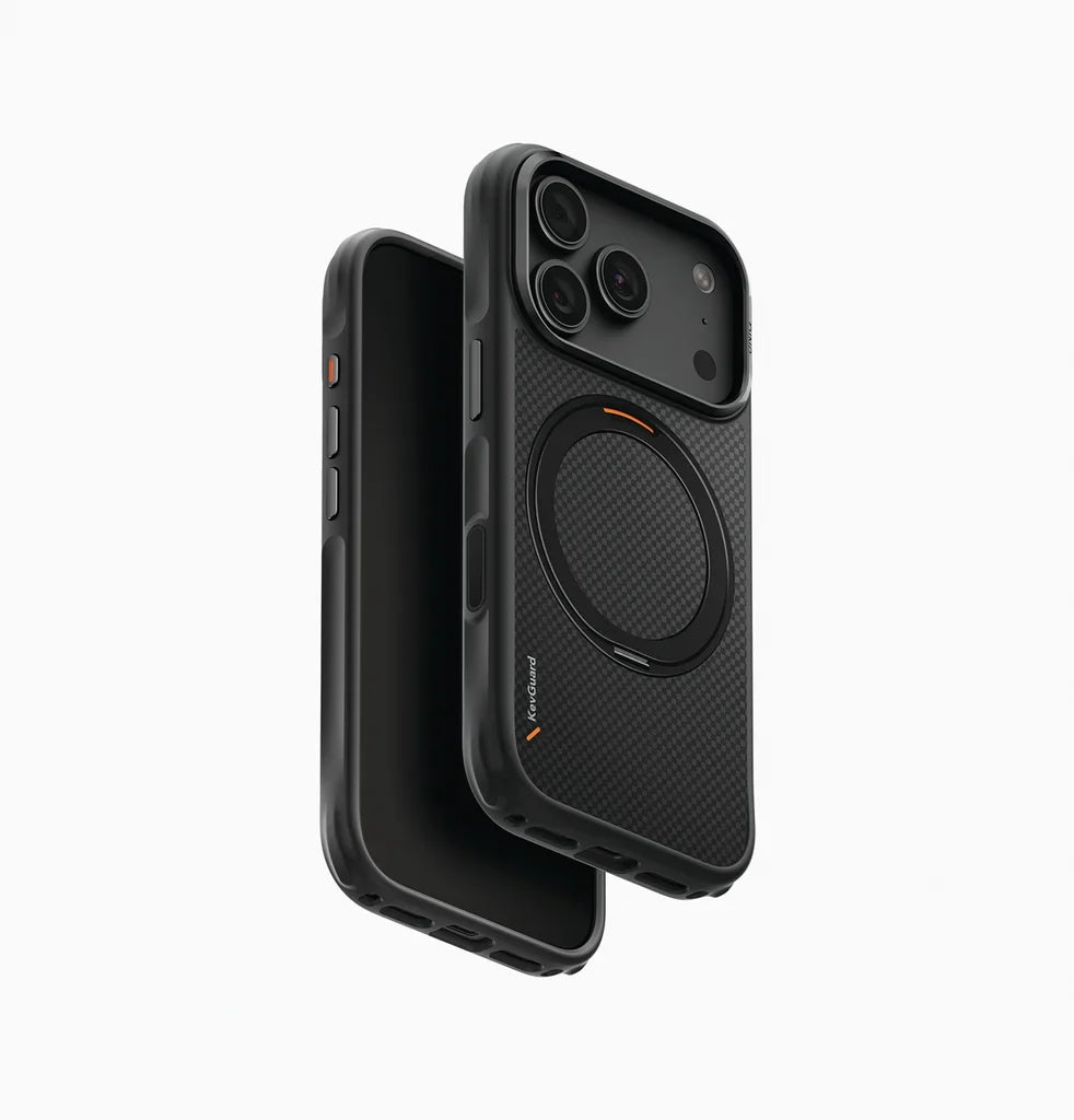 UNIQ KEVA MOV Premium Aramid MagSafe Protective Case with 360° Rotating Kickstand for iPhone 18 Pro & 18 Pro Max |  Carbon Black