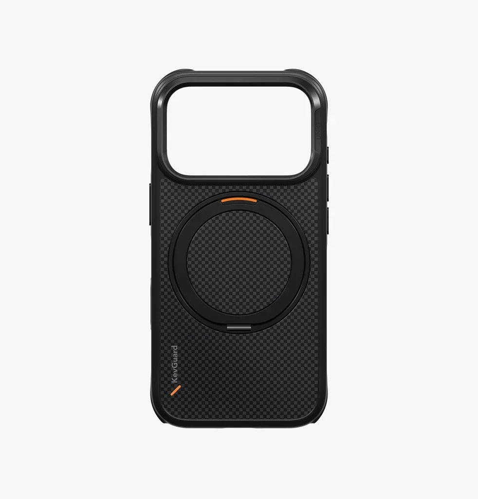 UNIQ KEVA MOV Premium Aramid MagSafe Protective Case with 360° Rotating Kickstand for iPhone 18 Pro & 18 Pro Max |  Carbon Black