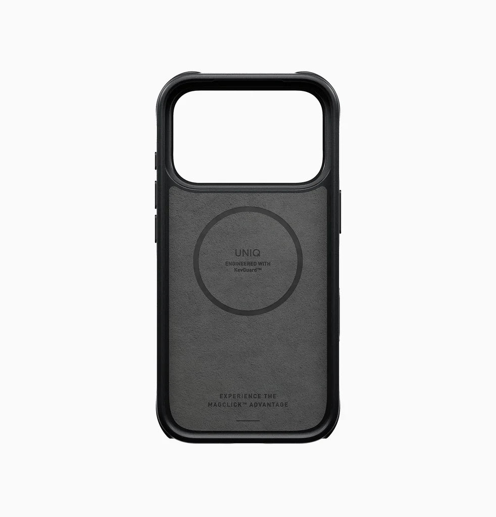 UNIQ KEVA MOV Premium Aramid MagSafe Protective Case with 360° Rotating Kickstand for iPhone 18 Pro & 18 Pro Max |  Carbon Black