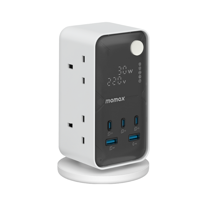 Momax 1-charge Work Flow 6-outlet Digital Display Power Tower With Usb  | White