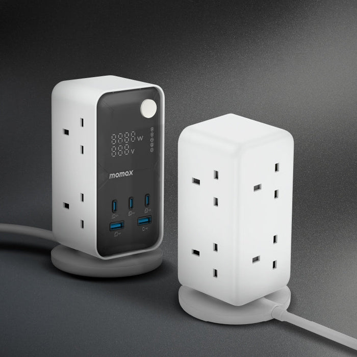 Momax 1-charge Work Flow 6-outlet Digital Display Power Tower With Usb  | White