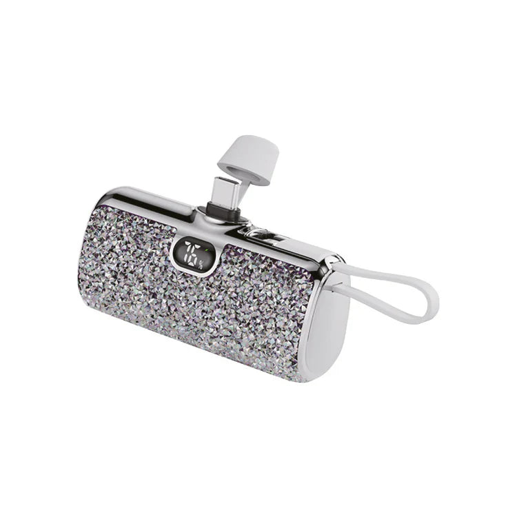 Asli Global 5000mAh PowerPod Luxe USB-C Mini Diamond PowerBank with Built in Lightning Cable