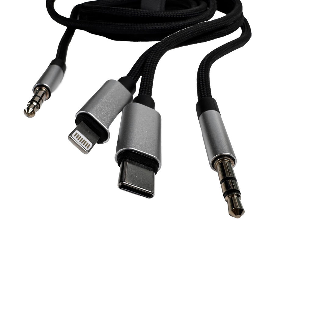 Asli Global Powertriflex Audio 3-In-1 Braided 3.5Mm Aux Audio Cable | Black