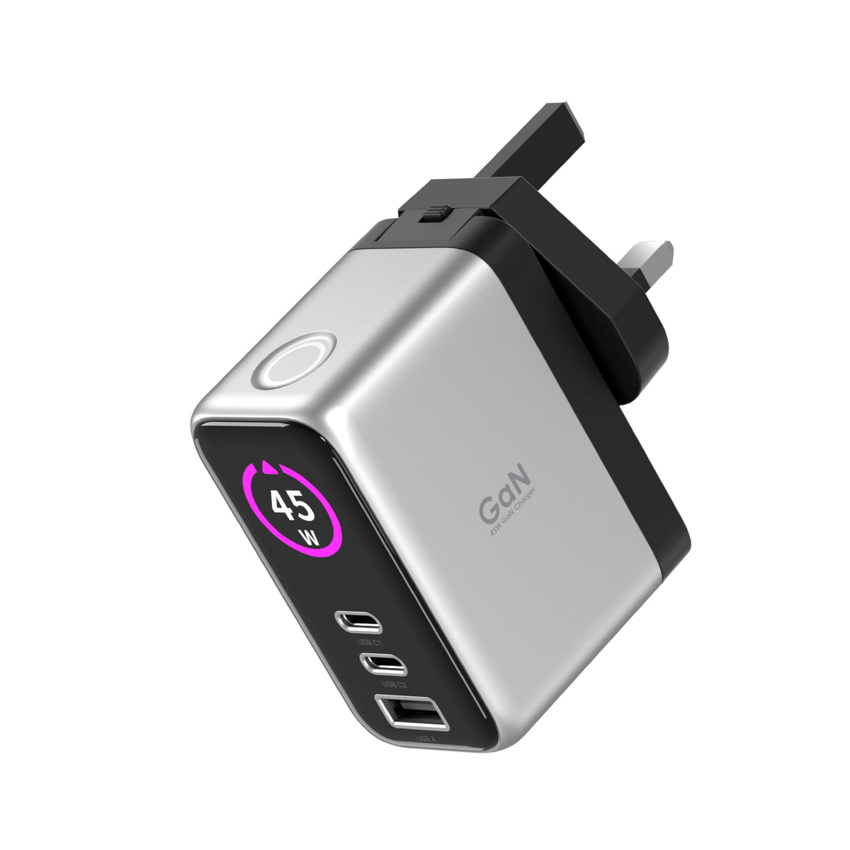LZEL 45W GaN Travel Charger with 3-Port PD Digital Display & UK/EU/AU Plugs