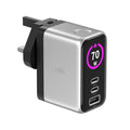 LZEL 70W GaN Travel Charger with 3-Port PD Digital Display & UK/EU/AU Plugs