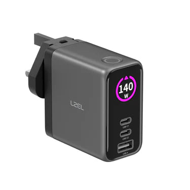 LZEL 140W GaN Travel Charger with 3-Port PD Digital Display & UK/EU/AU Plugs