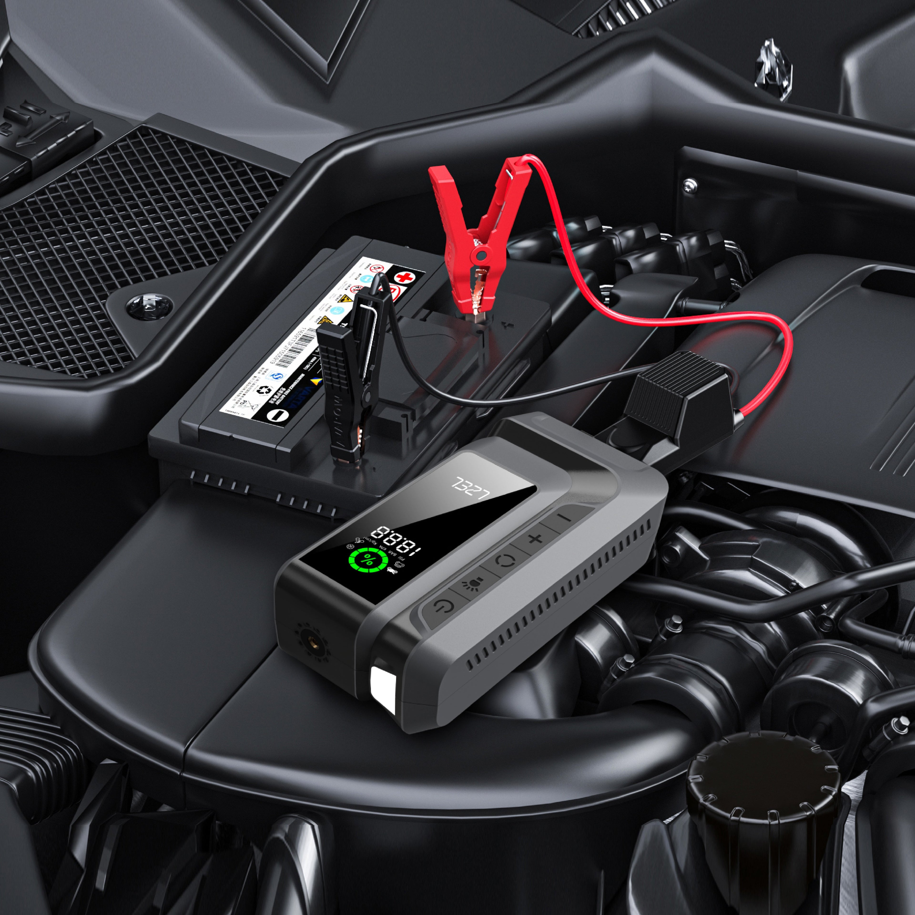 LZEL EnergizeIgnite Air 12000mAh 12V Car Jump Starter with LED Flashlight & Tire Inflator | Gray/Black