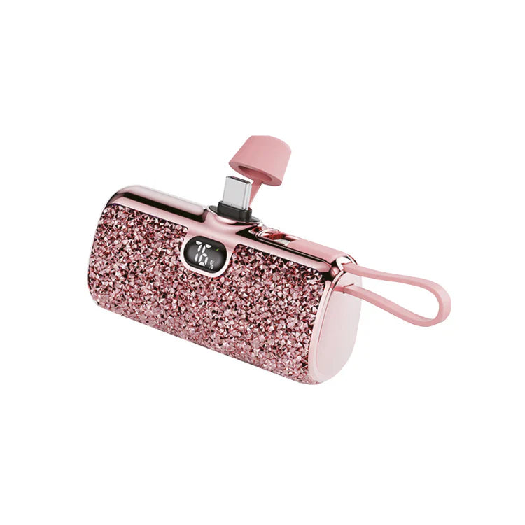 Asli Global 5000mAh PowerPod Luxe USB-C Mini Diamond PowerBank with Built in Lightning Cable
