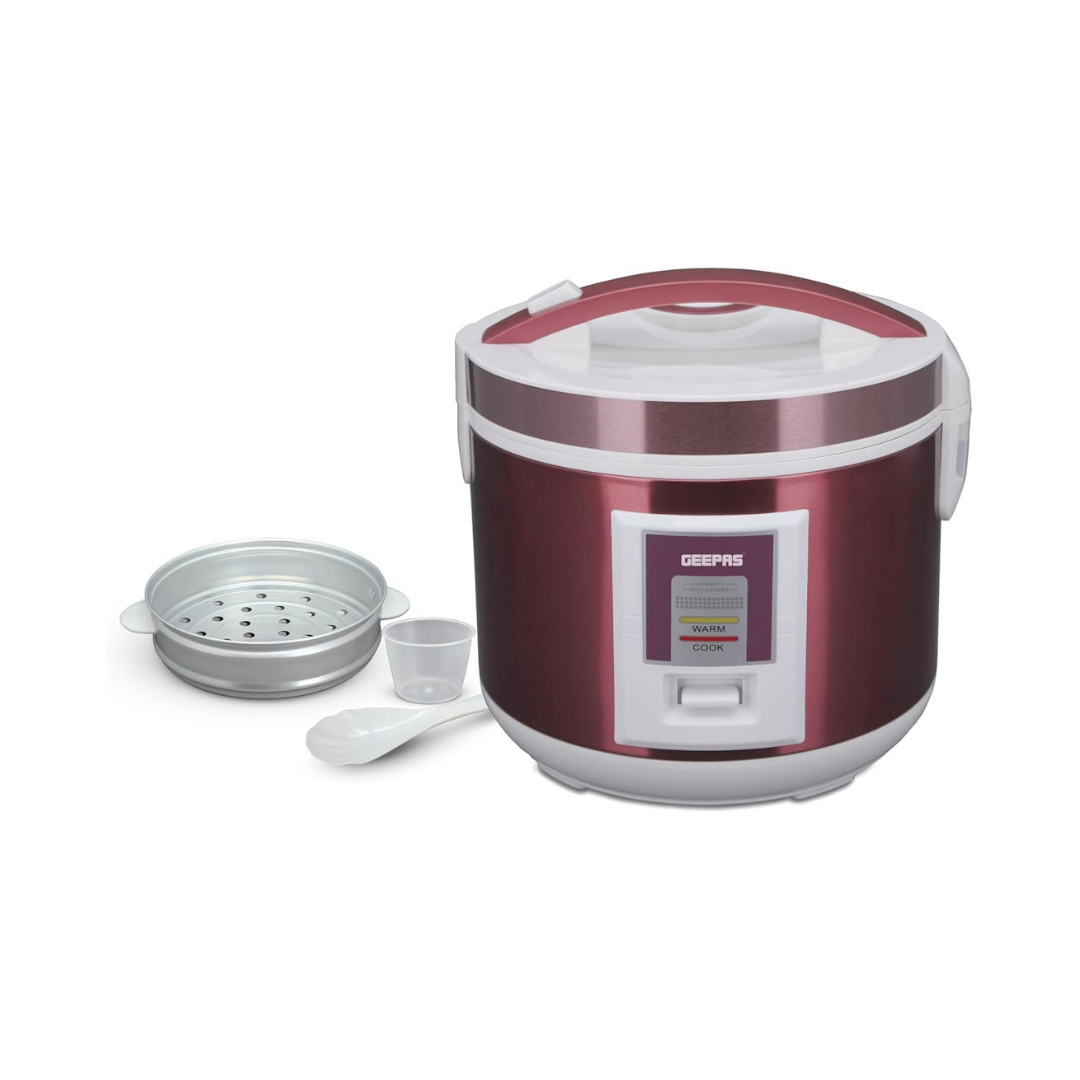Geepas Stainless Steel Rice Cooker – 1.5L | Red