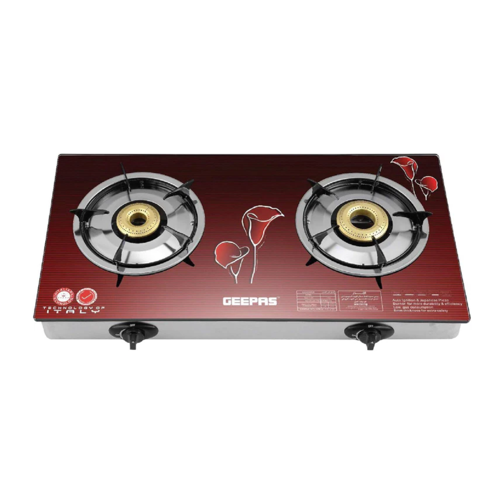 Geepas 2 Burner Glass Top Gas Cooker GK5602 | Stainless Steel