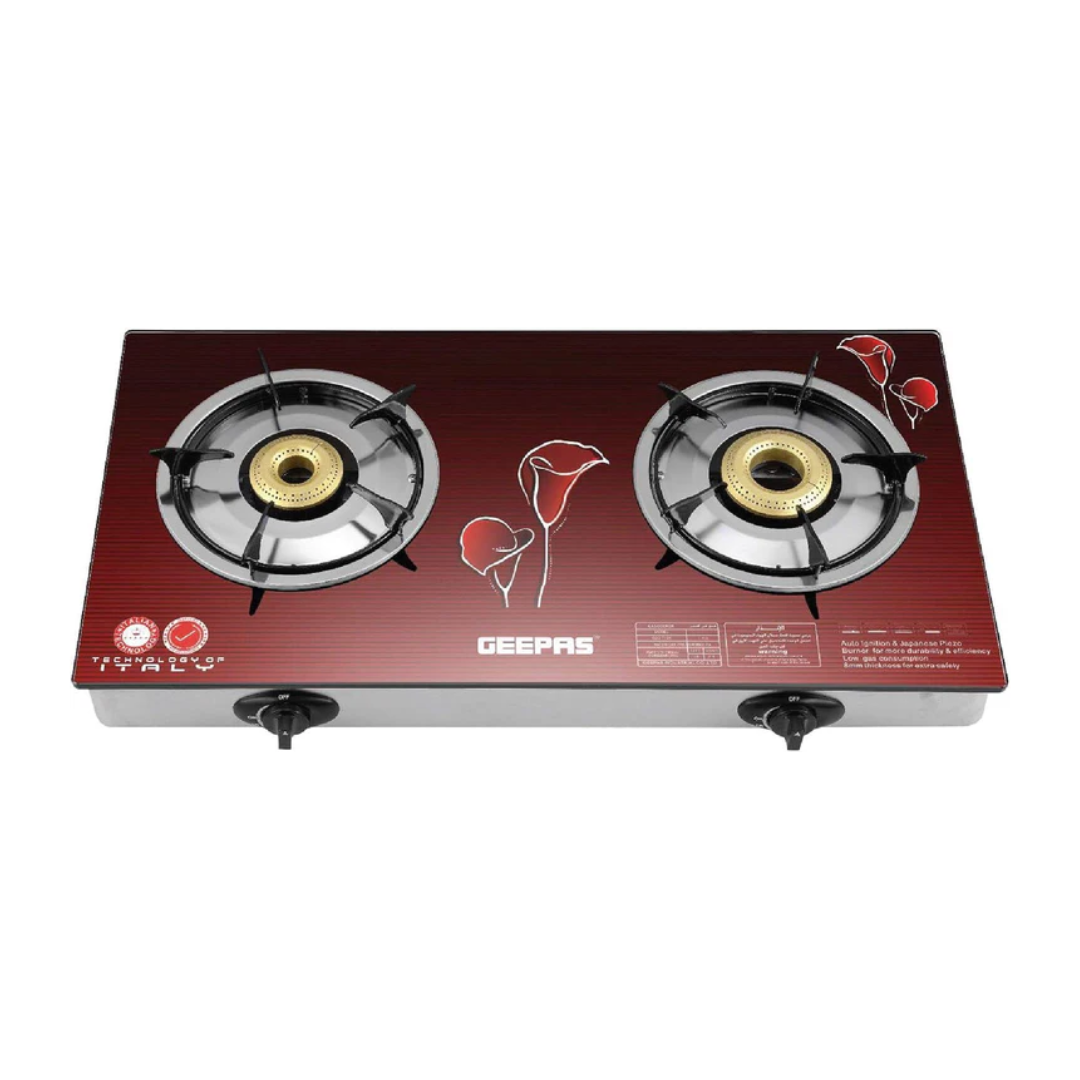 Geepas 2 Burner Glass Top Gas Cooker GK5602 | Stainless Steel