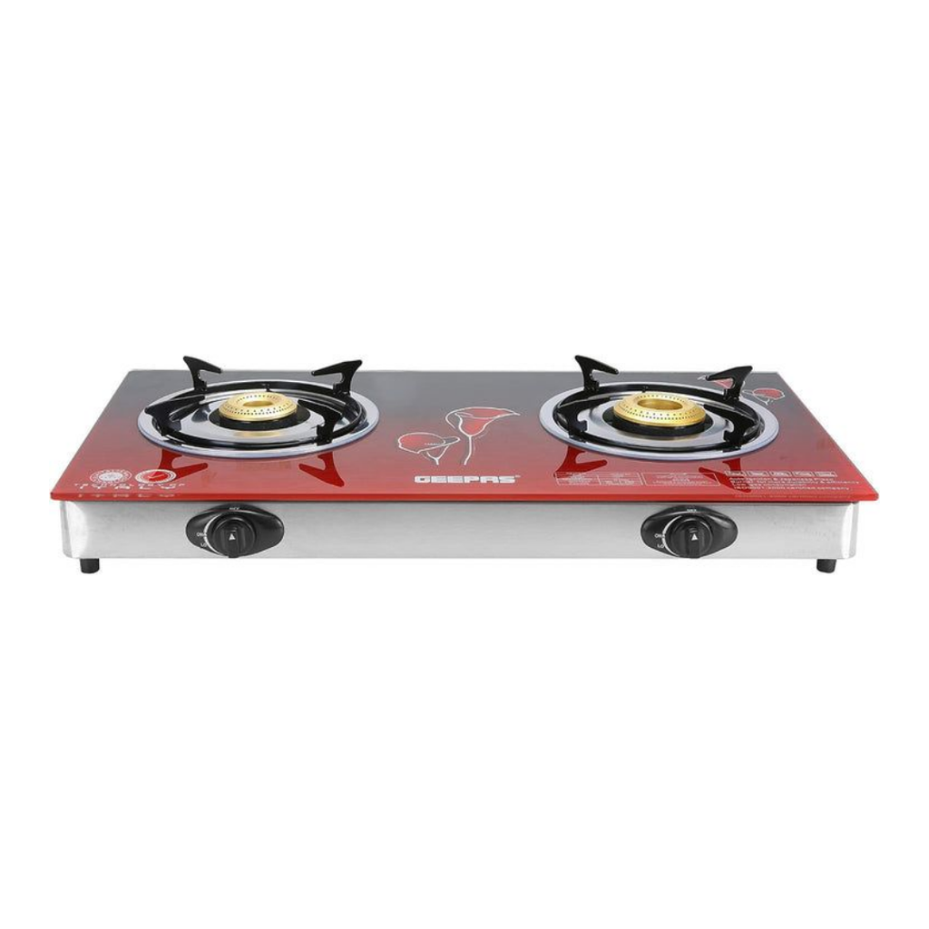 Geepas 2 Burner Glass Top Gas Cooker GK5602 | Stainless Steel