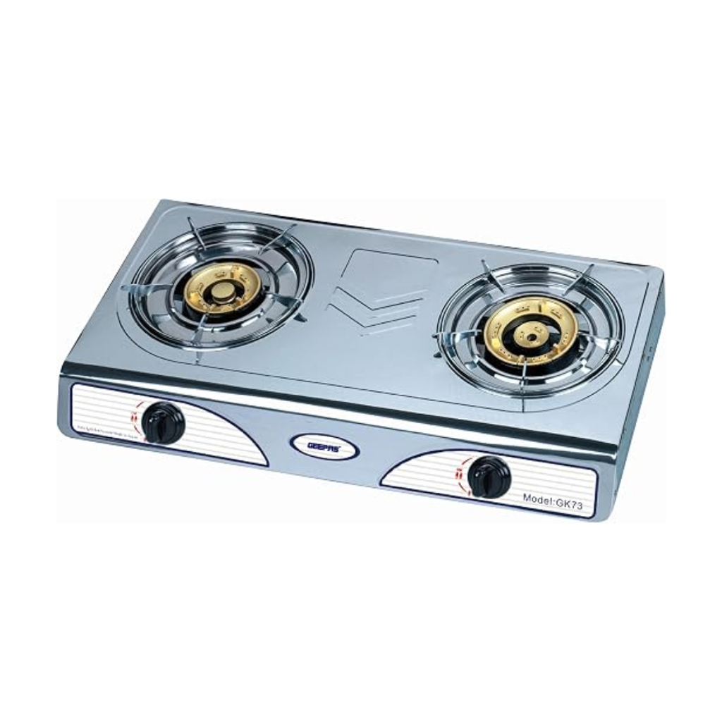 Geepas Stainless Steel 2 Burner Gas Stove with Auto Ignition