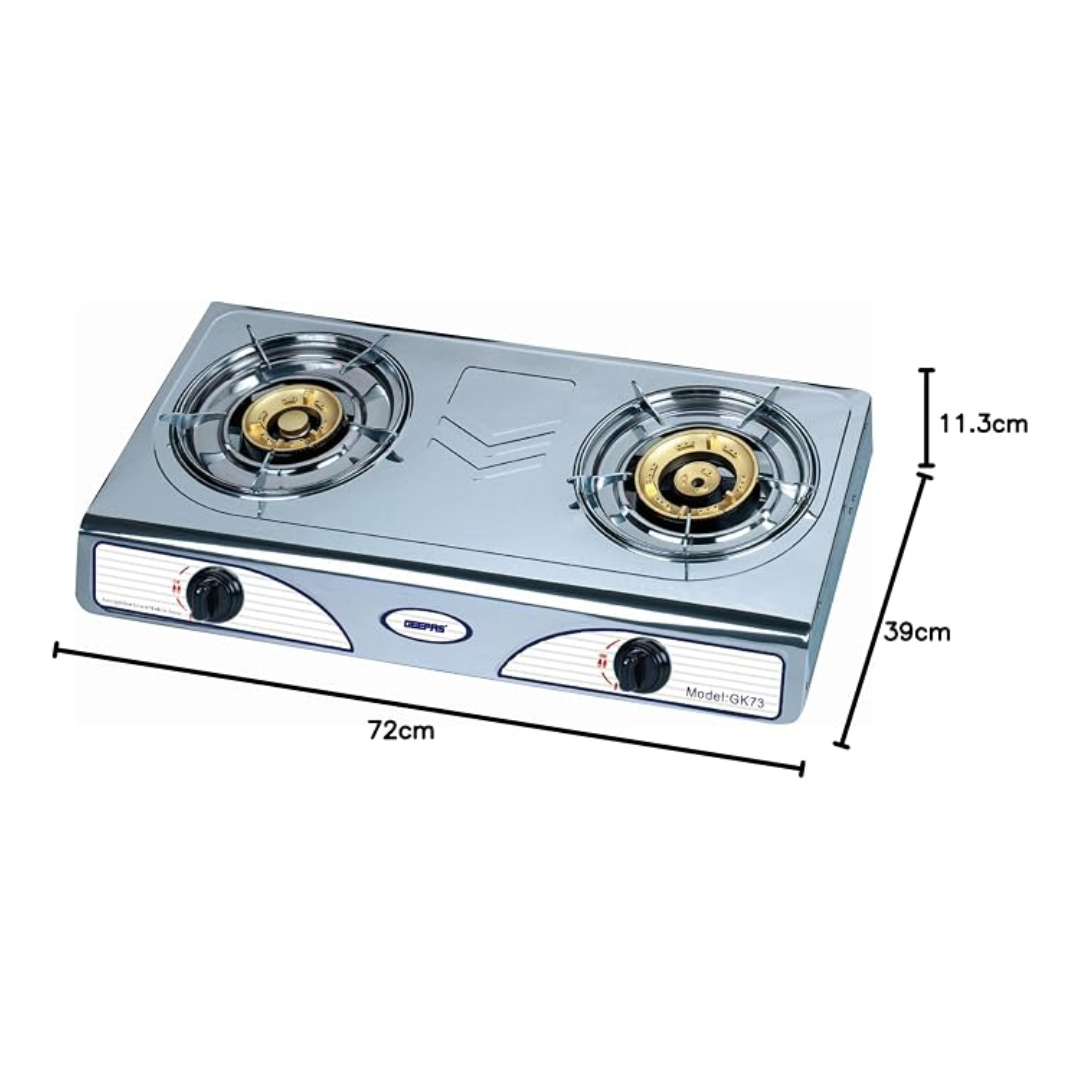 Geepas Stainless Steel 2 Burner Gas Stove with Auto Ignition