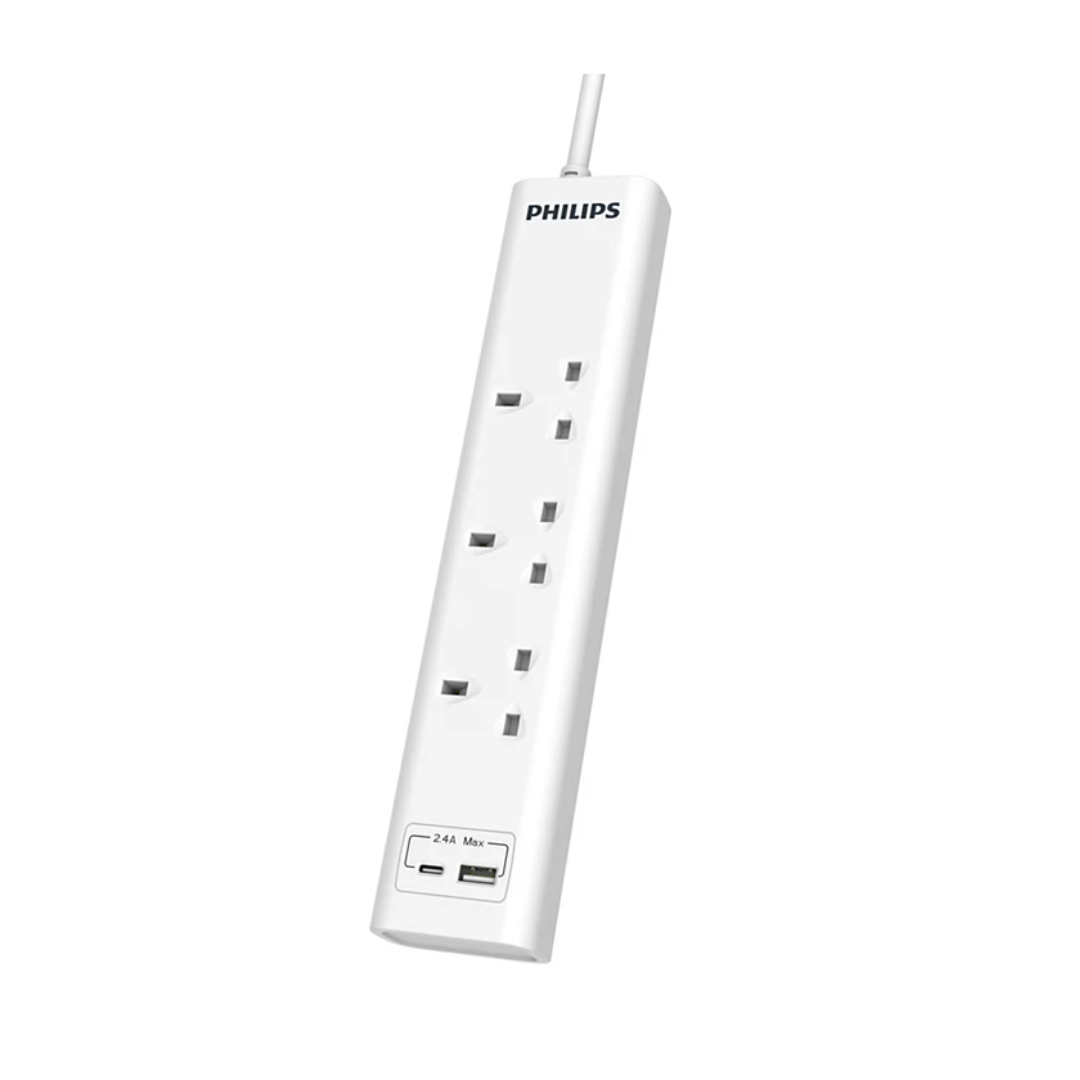 Philips CHP4131WB/89 Power Multiplier – USB-A & USB-C, 3m Cable