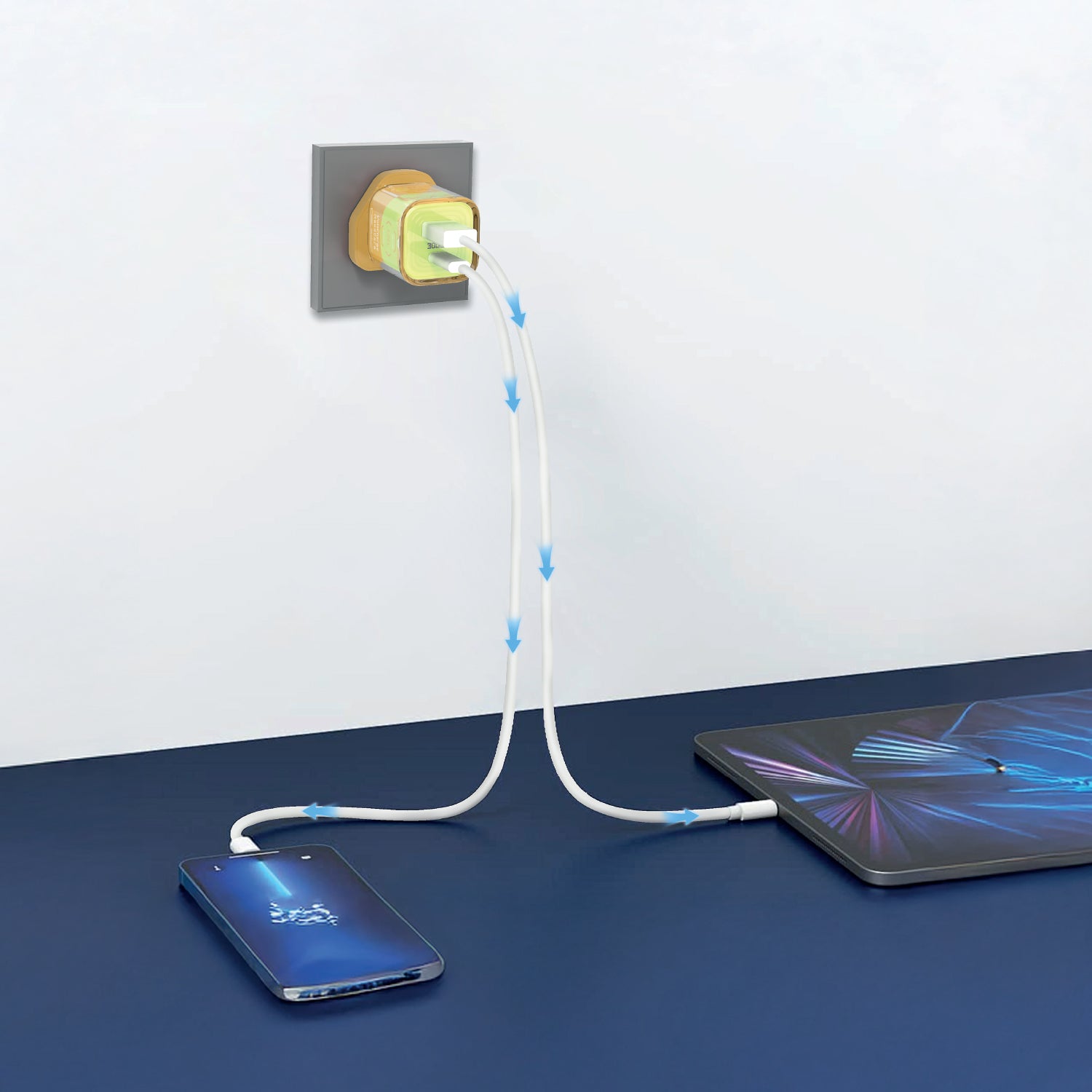 LZEL VoltCharge NanoCore – 30W GaN Transparent Wall Charger | Brown/Green