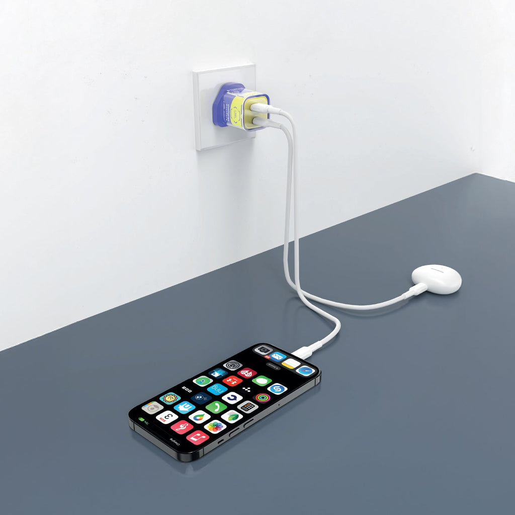LZEL VoltCharge NanoCore – 30W GaN Transparent Wall Charger | Purple/Yellow