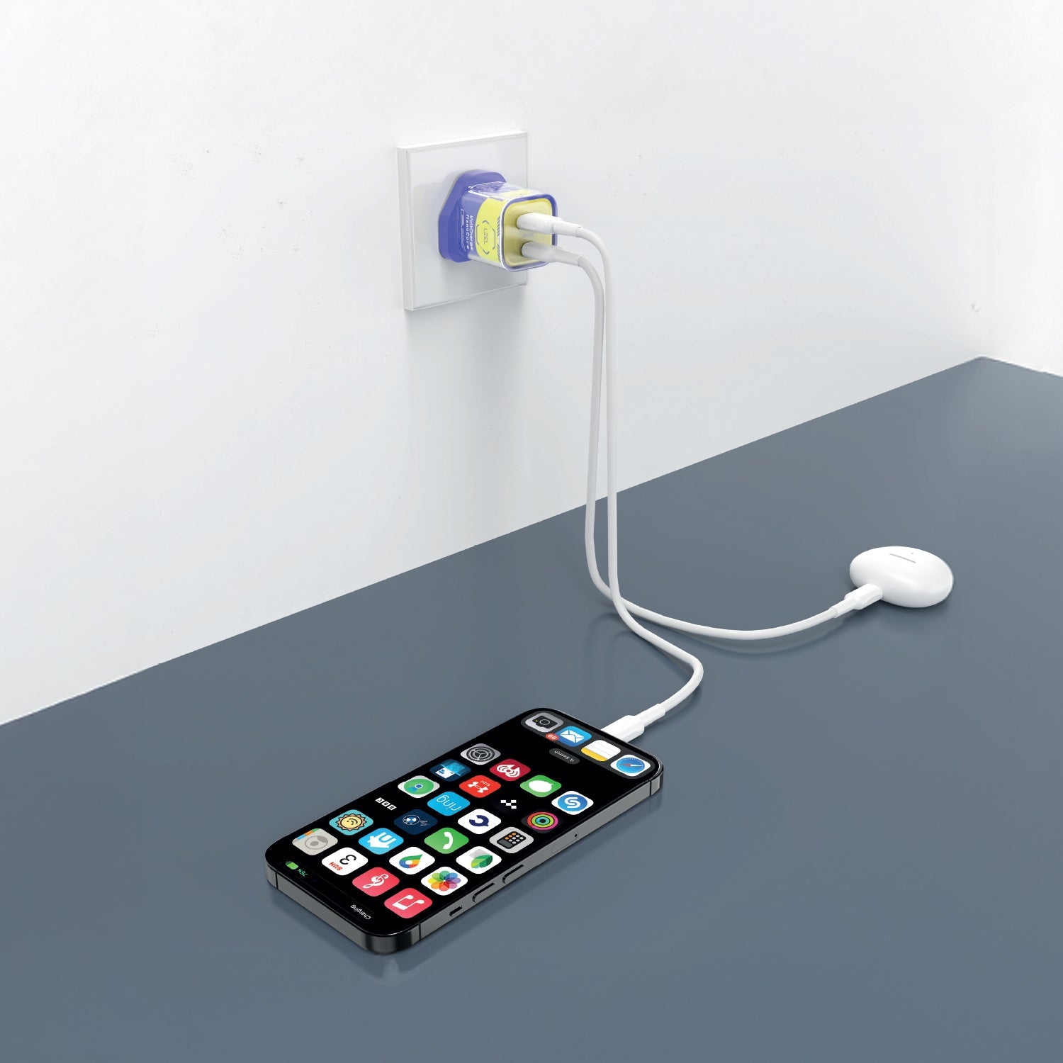 LZEL VoltCharge NanoCore – 30W GaN Transparent Wall Charger | Purple/Yellow