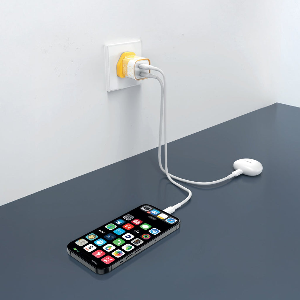 LZEL VoltCharge NanoCore – 30W GaN Transparent Wall Charger | Yellow/White