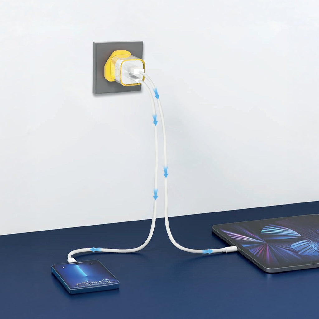 LZEL VoltCharge NanoCore – 30W GaN Transparent Wall Charger | Yellow/White