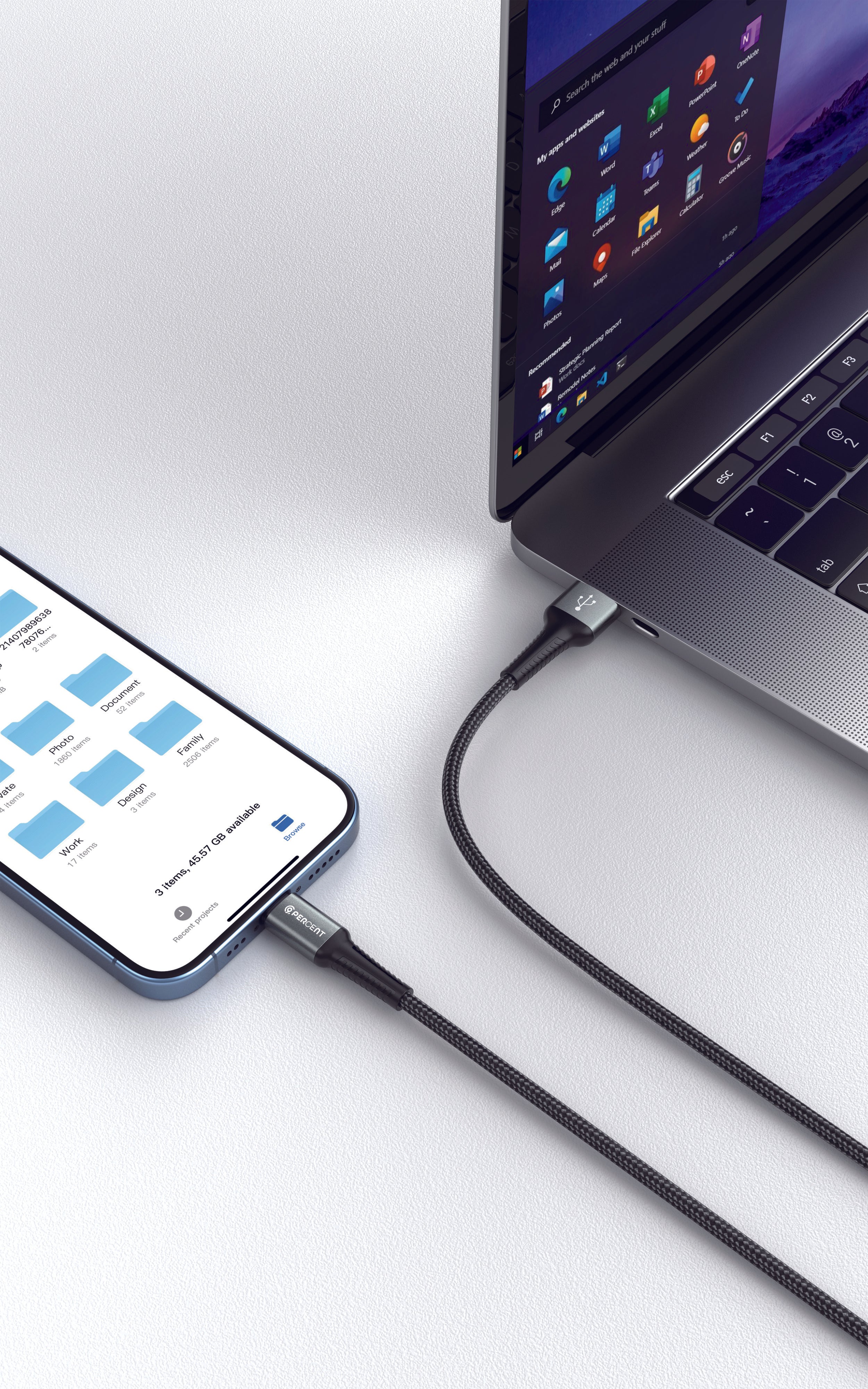 90 Percent USB-A to Lightning Nylon Braided Fast Charging Data Cable 1M | Black