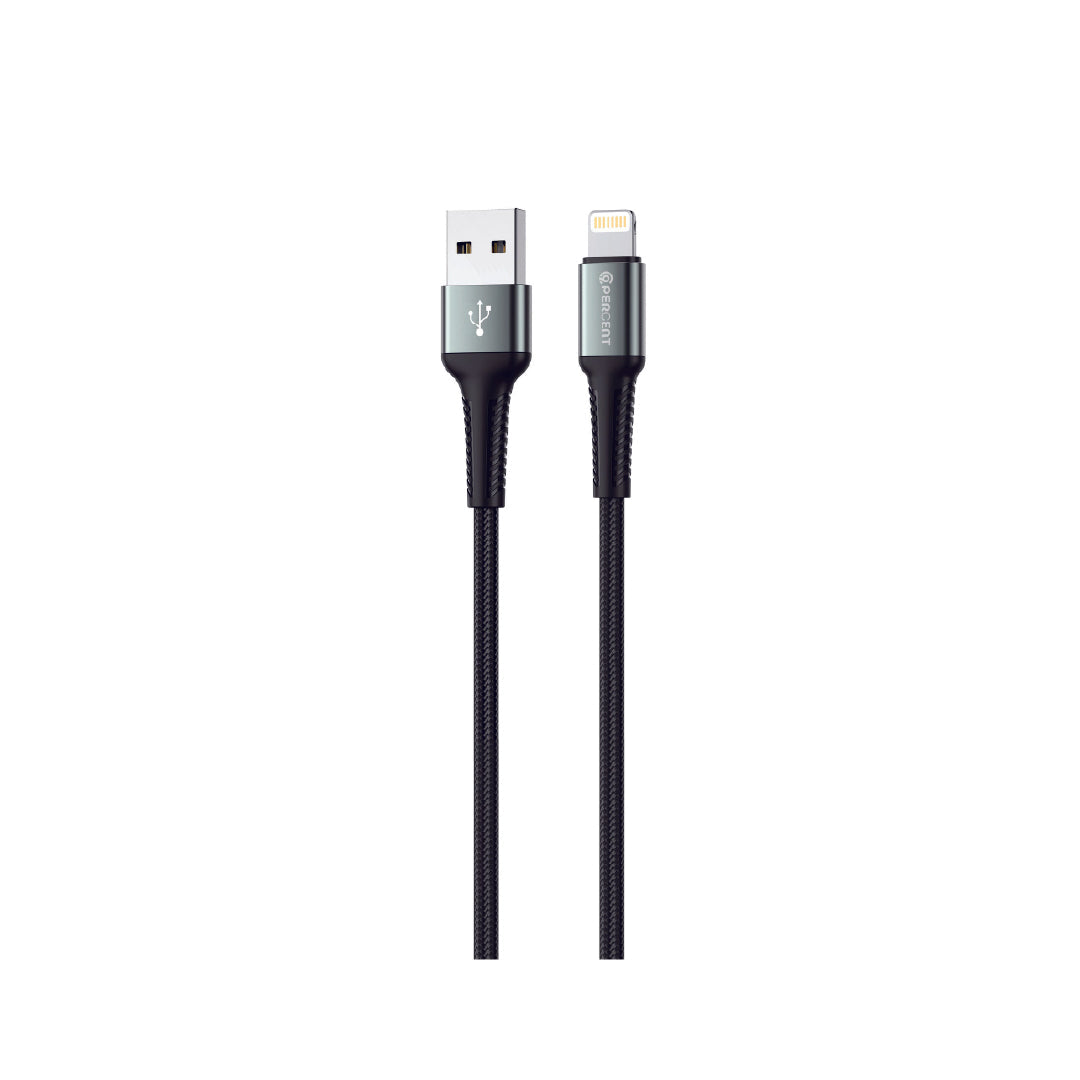 90 Percent USB-A to Lightning Nylon Braided Fast Charging Data Cable 1M | Black