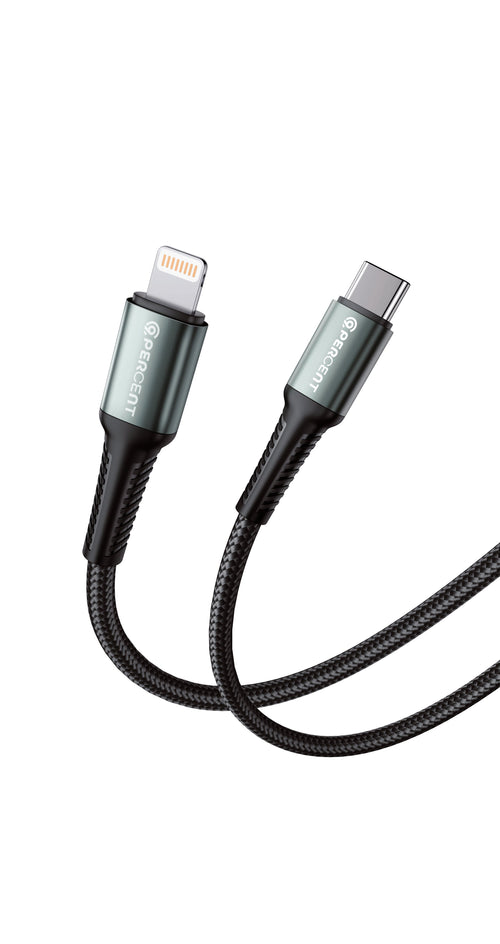 90 Percent USB-C to Lightning Nylon Braided Fast Charging Data Cable 1M | Black